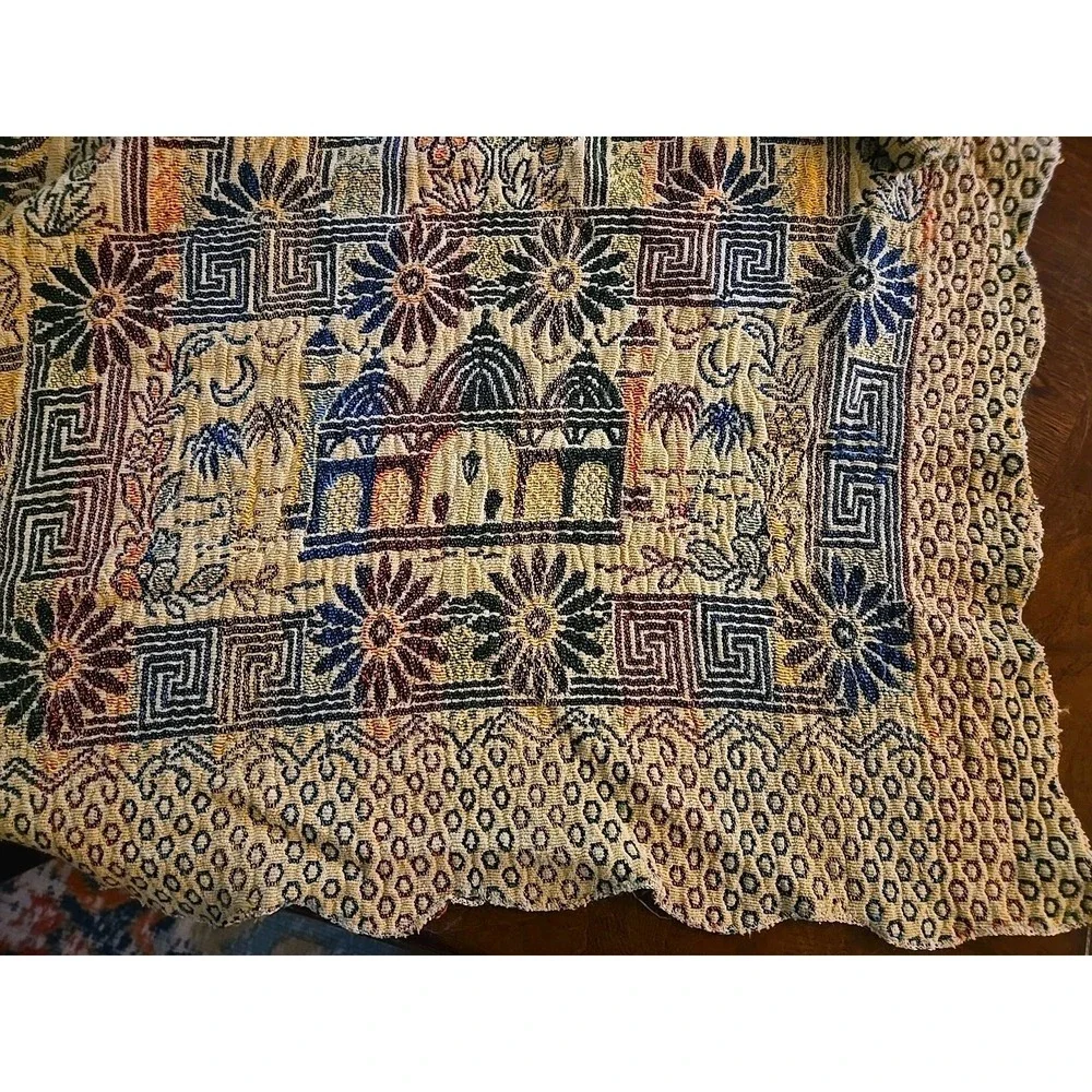Vtg Silk Woven Tapestry Arabian Horse Rider Tablecloth Bedspread Coverlet